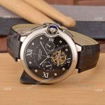 Fake Cartier Grande Complication watch SS Black Leather Band